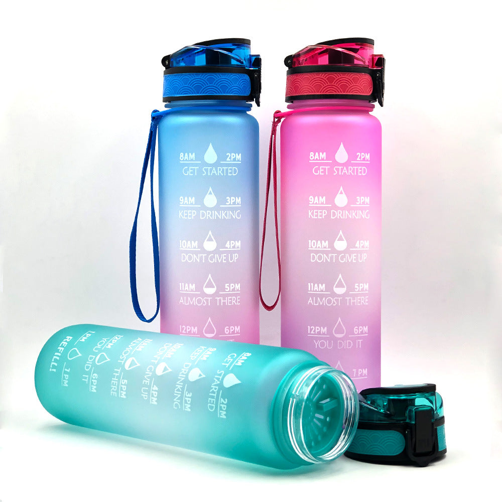 HydroClock is a 35oz MultiColor Tritan Water Bottle with Motivational Time Markers Free of Toxins and Leaks for Colorful/Active Lifeystyles