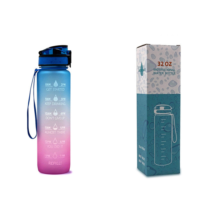 HydroClock is a 35oz MultiColor Tritan Water Bottle with Motivational Time Markers Free of Toxins and Leaks for Colorful/Active Lifeystyles