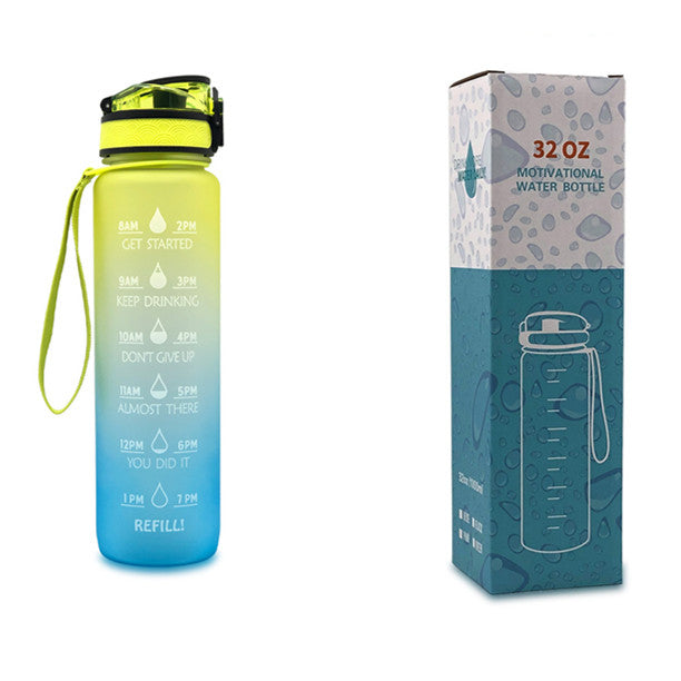 HydroClock is a 35oz MultiColor Tritan Water Bottle with Motivational Time Markers Free of Toxins and Leaks for Colorful/Active Lifeystyles