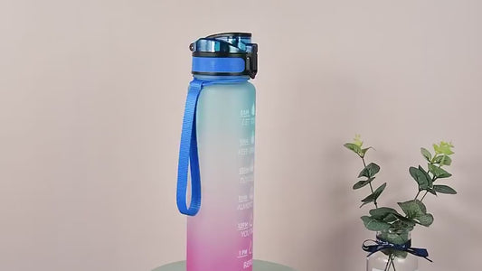 HydroClock is a 35oz MultiColor Tritan Water Bottle with Motivational Time Markers Free of Toxins and Leaks for Colorful/Active Lifeystyles